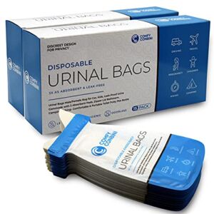 Comfy Conbini Urinal Bags (32 Packs) Male/Female Bag for Car, Kids, Leak-Proof Urine Commode with Super Absorbent, Zipper Lid Bathroom, Camping, Hiking- Comfortable & Portable Toilet Potty Pee Bottle