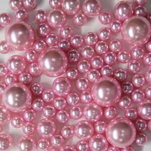 WELMATCH Light Pink Pearl Vase Fillers – 120 pcs 0.75 LB Faux Pearl Beads 14mm 20mm 30mm Assorted with 3200 pcs Clear Water Beads Included for Home Wedding Events decroation (Light Pink, 120 pcs)