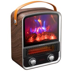 Qoosea Fireplace Heater Electric Fireplace 1500W 750W 3D LED Flame Log Electric Heater with Adjustable Thermostat with Realistic Flame and Burning Wood Optics Brown