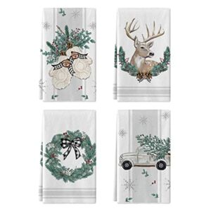 Artoid Mode Buffalo Plaid Snowflake Elk Truck Gloves Christmas Kitchen Towels Dish Towels, 18×26 Inch Seasonal Winter Decoration Hand Towels Set of 4