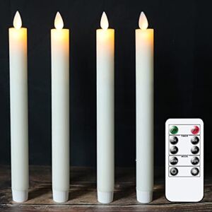 DRomance Remote Flameless Taper Candles with Timer, Moving Wick Battery Operated LED Window Candles 0.78 x 9.5 Inches Real Wax Amber Yellow Christmas Window Decoration Candles Set of 4(Ivory)
