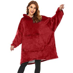Lushforest Blanket Hoodie Wearable Blanket,Super Warm Women and Men,Oversized Hoodie Blanket with Sleeves and Giant Pocket (Wine red)