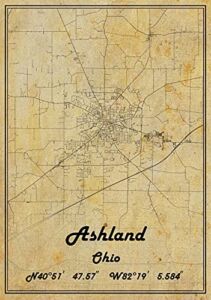 Ashland Ohio USA Vintage Map Poster Ashland Ohio USA Map Art Ashland Ohio USA City Road Map Poster Vintage Gift Map 12X16 inch