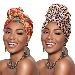 DRESHOW Turban Leopard Head Wraps for African Women Long Hair Scarf Shawl Hijab Headscarf Headwrap Hair Accessories …