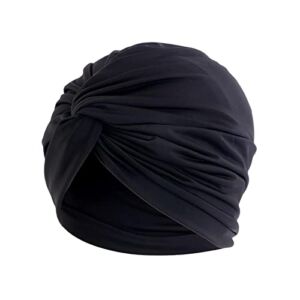 Colaxi Turban Hair Cover Sleep Hat Headwear Twisted Pleated Headwrap Hijab Stretch Fashion Pre Tied Knot, Black