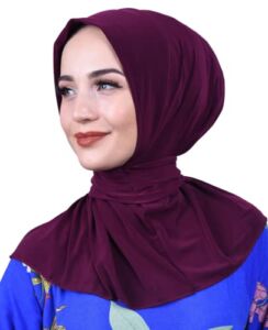 Prien Snap Hijab For Women, Ready Scarf, Muslim Turban, Prayer Wear, Bandana Soft Neck Scarves, Islamic Hijab Cap, Undercap (Burgundy)