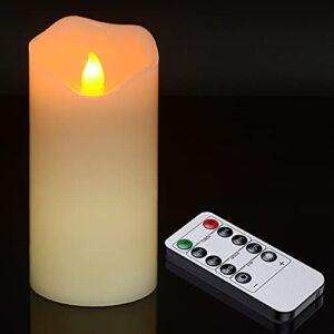 Real Wax LED Pillar Candle, Ymenow 1pcs 6″ Battery Operated Candle Light with Remote Flickering Flameless Candle for Room Wedding Date Decoration