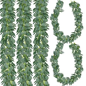 Teldrassil 5 Packs Artificial Eucalyptus Garland with Willow Leaves Fake Wedding Garland with Silver Dollar Eucalyptus Leaves for Wedding Party Indoor Outdoor Decoration