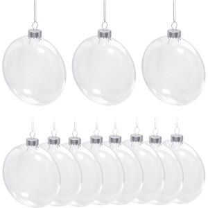 Flat Ball Clear Plastic Ornaments for Crafts Fillable – 12 Pack Bulk, 80mm 3.15″ Transparent Shatterproof Fillable Christmas Ornaments for DIY Crafts by 4E’s Novelty