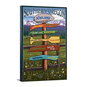Ashland, Oregon, Signpost Destinations (24×36 Gallery Wrapped Stretched Canvas)