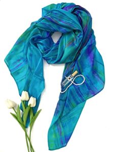 ColorwaySilk Mulberry Silk Scarf Turquoise Wavy Elegant Minimalist Summer Scarf Lightweight Wrap Hijab Versatile Shawl Dress Cover Hair Accessories Neckerchief Infinity