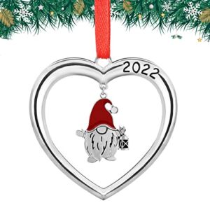 Christmas Gnome Ornaments 2022 Silver Christmas Heart Ornament Funny Holiday Xmas Keepsake Tree Hanging Decor Christmas Housewarming Gift (2022)