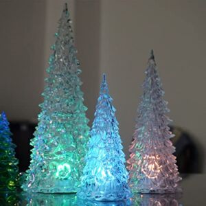 Christmas Light Up Tree Set of 3 for Tabletop Decor Acrylic Miniature Christmas Tree Desktop Ornaments Christmas Figurines Xmas Village Accessories for Centerpiece Home Decoration (5”,7”,9”)