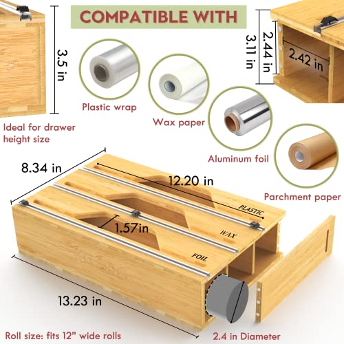 KitOrg Bamboo Foil and Plastic Wrap Organizer for Drawer, 3 in 1 Tin Foil, Cling Paper, Food Wrap, Plastic Wrap Dispenser with Cutter and Labels for Kitchen, Aluminum Foil Organization and Storage | The Storepaperoomates Retail Market - Fast Affordable Shopping