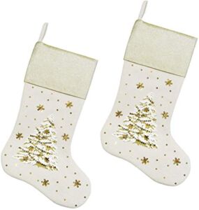 Comfy Hour Let It Snow Collection 18″x11″ Christmas Tree Snowflakes Stocking Christmas Decoration, Set of 2, Polyester