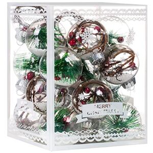 Christmas Ornaments Ball Set-Shatterproof Clear Plastic Decorative Baubles for Xmas Tree House Holiday Wedding Party Decoration,19Pcs (Pine Needle)