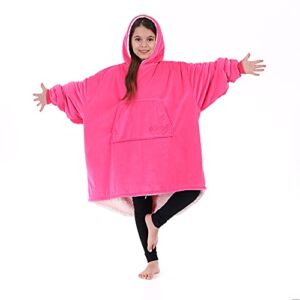 THE COMFY JR | The Original Oversized Microfiber & Sherpa Wearable Blanket for Kids, Seen On Shark Tank, One Size Fits All (Neon Pink)