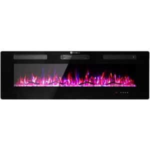 50″ Electric Fireplace, Cool to The Touch Fireplace Heater, Recessed and Wall Mounted Fireplaces with Timer Remote Control Adjustable Flame Color, Black