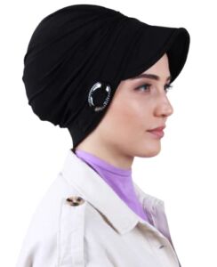 Prien Elegant Hijab for Women, Hat With Hairclip, Cap for Girls, Muslim Scarfs, Prayer Hijabs, Turban, Instant Hats Headwear (Black)