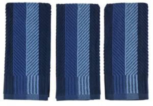 Variation Blue Kitchen Towels: 100% Cotton Soft Absorbent Terry Cloth, Set of 3