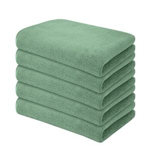 UMANI Towels Kitchen Cloths, Fine Fiber Fleece Super Soft and Absorbent Dish Towels, Extra Thick Cleaning Towels and Hand Towels with Hanging Loop, 12 x 16 Inch, 5 Pack (Green)