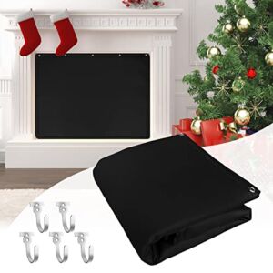 Upgraded Thicken Fireplace Draft Cover, Black Fireplace Blanket for Heat Loss Overnight Keep Drafts Out, Fireplace Draft Stopper with Hidden Hanging Rings, Energy Saver(44” W x 33” H)