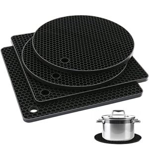 4PCS Silicone Trivet Mats, Hot Pads for Kitchen, Silicone Trivet, Black Silicone Trivet Mats, Silicone Pot Holders, Silicone Mats for Kitchen Counter, Hot Dishes, Tables, Hot Pats and Pans