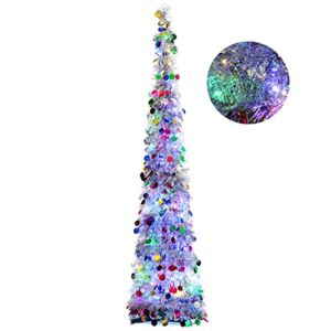 Orgrimmar 5FT Artificial Christmas Tree Pop Up Christmas Tree Tinsel Coastal Pencil Tree with 100 Multi-Color LED Lights for Holiday Home Party Decoration (Multi)