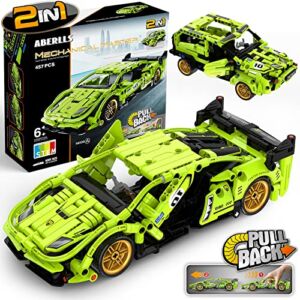 STEM Car Toy Building Toy Gift for Age 6 7 8 9 10 11 12 Year Old Kid Boy, 2in1 Pull-Back Racing Car Building Block Take Apart Toy, 490 Pcs DIY Building Kit, Learning Engineering Construction Toys