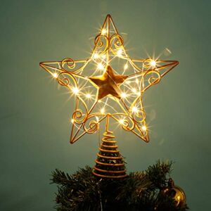 Blissun 11.8″ Christmas Tree Topper, 25 LED Lighted Indoor Star Treetop, Christmas Tree Decorations (Gold)