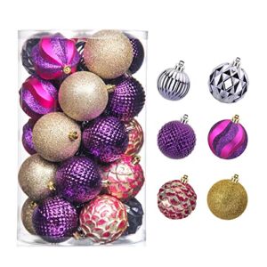 31pcs 2.75in & 1.97in Christmas Decoration Balls Shatterproof Colorful Set Ornaments Balls for Festival Wedding Home Party Decors Xmas Tree Hanging (Purple & Champagne & Rose Red )