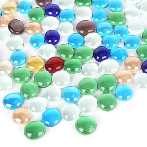 FUTUREPLUSX Flat Glass Marbles 1Lb, 100PCS Fill 0.3L Vol. Premium Corlorful Mixed Color Flat Gems Aquarium Pebbles Vase Filler Beads Table Scatter Decor