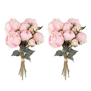 Pink Peonies Artificial Flowers 2 Bouquets Vintage Peonies 18pcs Pink Peonies with Single Long Stems Silk Flowers for Wedding Decoration Bride Bouquet Flowers Crafts Floral Arrangement (Pink)