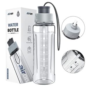 AIRON 34oz Sports Water Bottle – Leakproof & BPA Free Tritan with Time Marker & Removable Straw to Ensure You Drink Enough Water Throughout The Day for Fitness and Outdoor Sports Grey