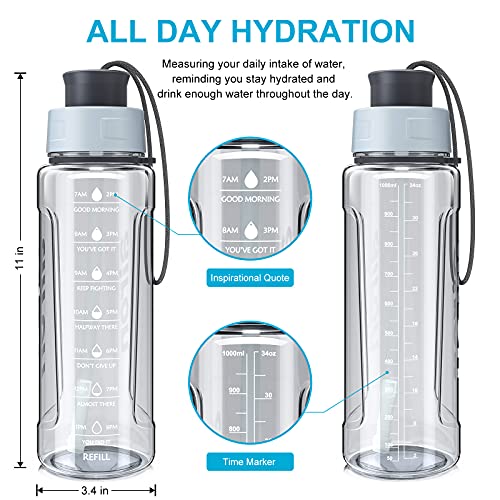 AIRON 34oz Sports Water Bottle – Leakproof & BPA Free Tritan with Time Marker & Removable Straw to Ensure You Drink Enough Water Throughout The Day for Fitness and Outdoor Sports Grey | The Storepaperoomates Retail Market - Fast Affordable Shopping