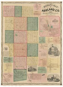 Ashland County Ohio 1861 Nunan – Wall Map with Homeowner Names – Old Map Reprint
