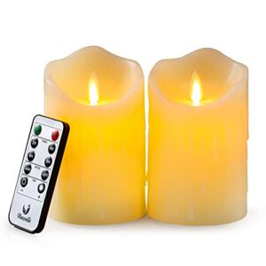 Flameless Candles with 10 Key Remote Timer Flickering Tear Wave Shaped Tealight Real Wax Simulate Dripping led Candles Battery Operated Safe for Halloween Christmas Indoor Outdoor Decor, 3×5″ , 2 Set