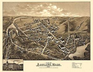 Ashland, Massachusetts – 1878 – Aerial Bird’s Eye View Map Poster