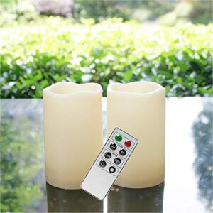 Waterproof Outdoor Flameless LED Candles – with Remote and Timer Realistic Flickering Battery Operated Electric Plastic Resin Pillar Candles for Christmas Decoration 2-Pack 3”x5”