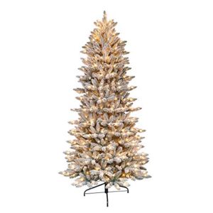 Puleo International 6.5 Foot Pre-Lit Slim Flocked Fraser Fir Artificial Christmas Tree with 350 Clear Lights, Green