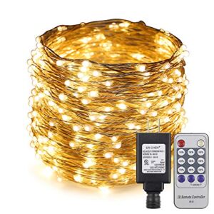 ErChen Adapter Powered Led Starry String Lights, 100FT 30M 300 Led Plug in Dimmable Remote Control Silver Copper Wire Fairy Lights for Wedding Christmas Party Home Decor (Warm White)