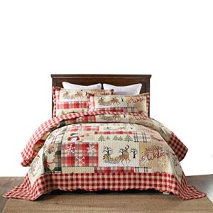 MarCielo 3 Piece Christmas Quilt Set, Rustic Lodge Deer Quilt Bedspread Throw Blanket Lightweight Bedspread Coverlet Comforter Set BY010 (King)