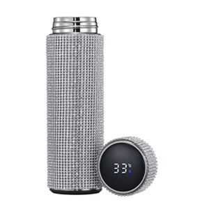RYPPLE Creative Shiny Thermos Bottle Water Bottle Stainless Steel Smart Temperature Display Vacuum Flask Mug Gift for Men Women Travel Insulated Tumblers (Capacity : About 500ML, Color : Silver 1pc)
