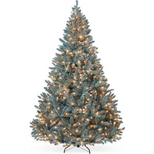 Best Choice Products 7.5ft Pre-Lit Blue Spruce Christmas Tree, Hinged Artificial Decor, Holiday Decoration w/ 420 Lights, 1384 Tips, Foldable Metal Base
