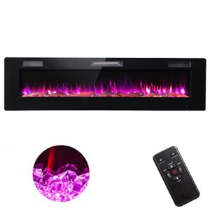 GOFLAME 68 Inch Electric Fireplace Recessed and Wall Mounted, Fireplace Heater with Touch Screen, Remote Control and 8H Timer, Adjustable Color and Brightness, Overheat Protection