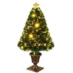 3FT Pre-Lit Fiber Optic Artificial Christmas Tree, Small Prelit Christmas Tree, Light Up Top Star Decorated with 8 Lighting Modes for Xmas Table Top, Bedroom and Indoor