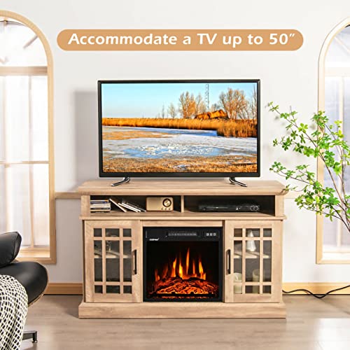 48″ Fireplace TV Stand Up to 50 Inch with 18″ Fireplace, Electric Fireplace TV Cabinet with Open Storage, Adjustable Shelves, Sliding Barn Door, Farmhouse Media Entertainment Center Console Table | The Storepaperoomates Retail Market - Fast Affordable Shopping