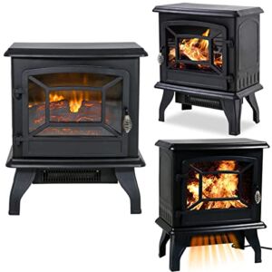 Compact Electric Fireplace Stove Portable Electric Fireplace Heater Freestanding Stove Heater 3D Flame Effect, Overheating Safety Protection 1400w CSA Approved Safety Room Heater, Black
