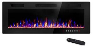 30″ Recessed and Wall Mounted Electric Fireplace, Wall Fireplace Electric with Remote Control & Timer, Touch Screen, Adjustable Flame Color and Speed, 750w/1500w