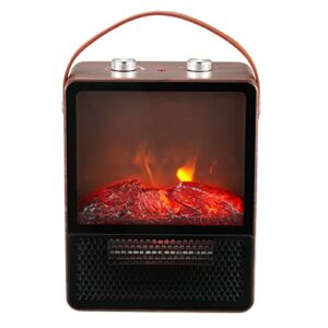 IUHJNWE Freestanding Ceramic 1500W Portable Electric Fireplace, Constant Temperature Control System and overheating Protection Ensure Safety, Dark Walnut